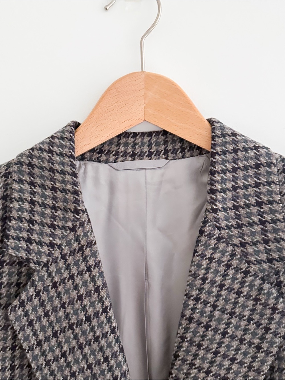 Vintage Charcoal Wool Houndstooth Blazer Size 12 Made In USA Old Money Prep - Picture 2 of 9